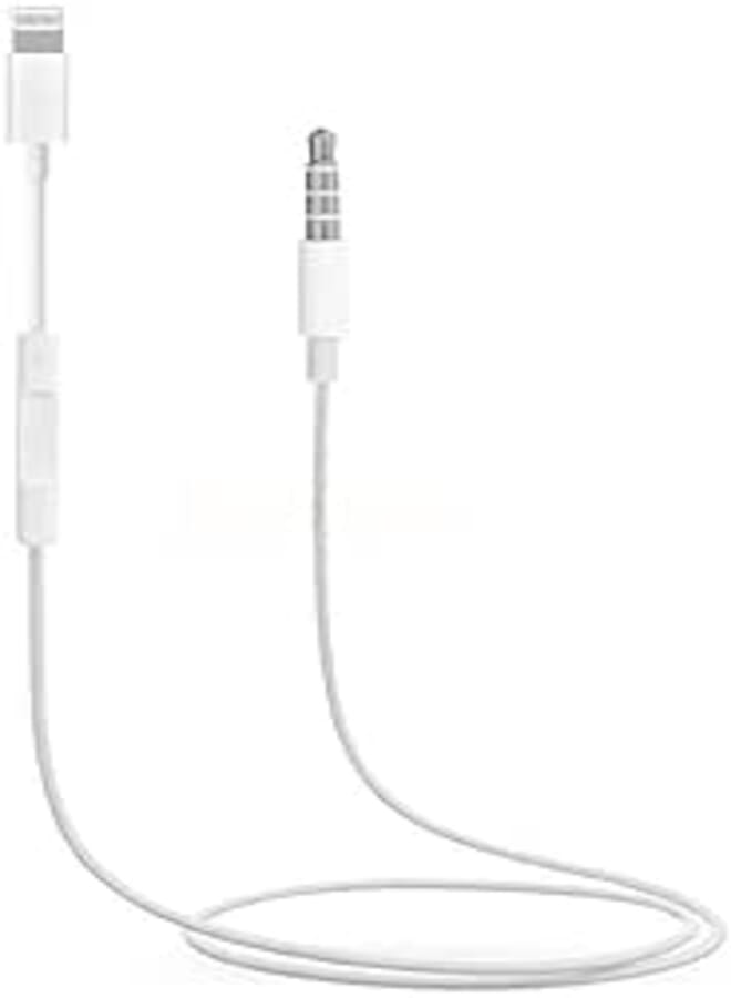 Iends Lightning to 3.5mm Male Aux Stereo Audio Cable for iPhone X/ 8/ 7 / 7Plus with Volume Control (White)